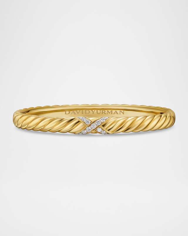 Sculpted Cable X Center Station Bracelet with Diamonds in 18K Gold, 6